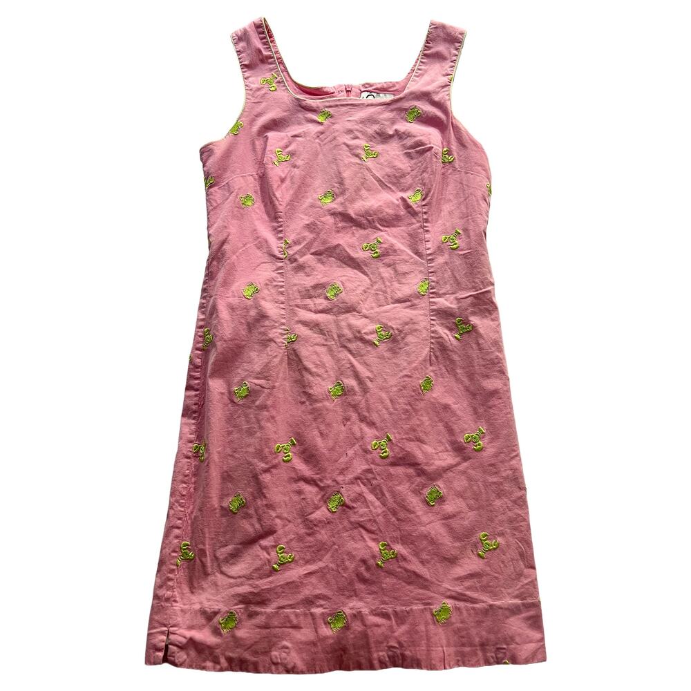 Vintage Lilly Pulitzer Pink Lobster Embroidered Square Neck Cotton Dress Size 12